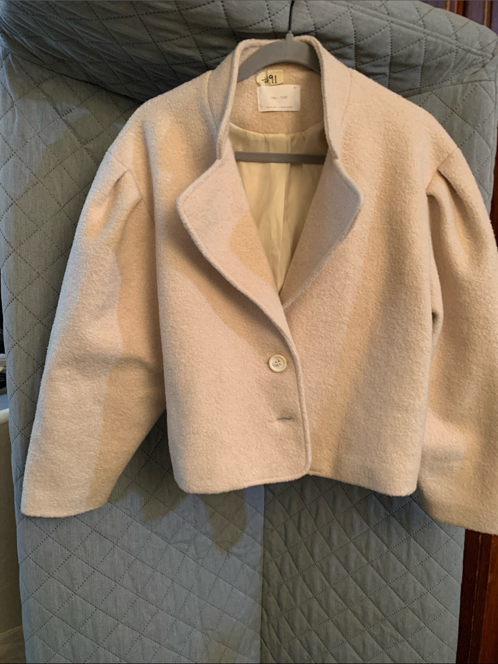 #91 OAK + FORT Cream Short Wool-Blend Cropped Jacket